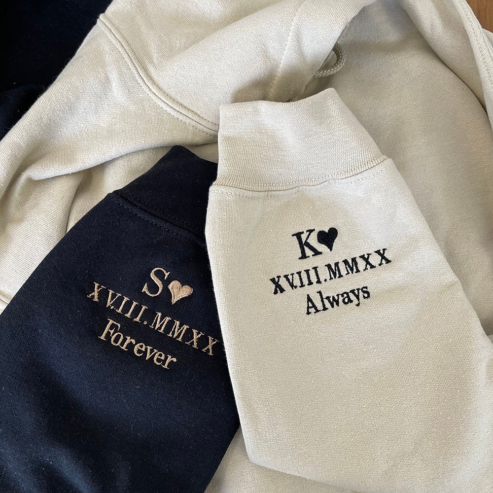 Personalised Embroidered Love Message on Sleeve Matching Hoodie Sweatshirt Couple Gifts URcustom UK