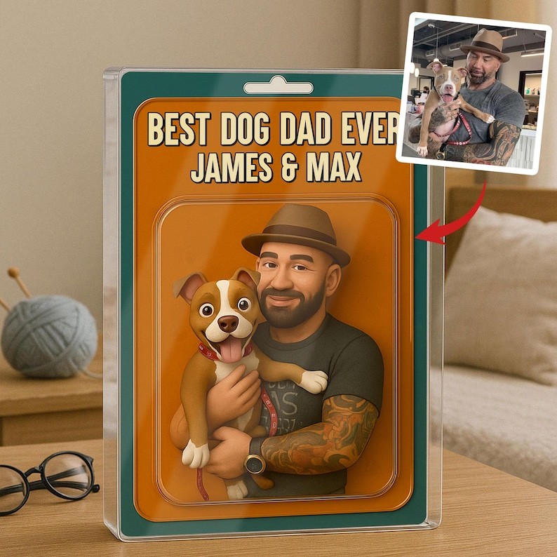 Personalised Dog Dad Acrylic Block Plaque with Name Custom Figure From Photo Father's Day Gift For Pet Lovers