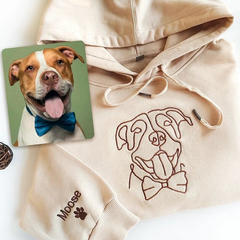 HOT SALE!! Personalised Embroidered Pet Portrait Outline Hoodie Gift For Pet Lovers
