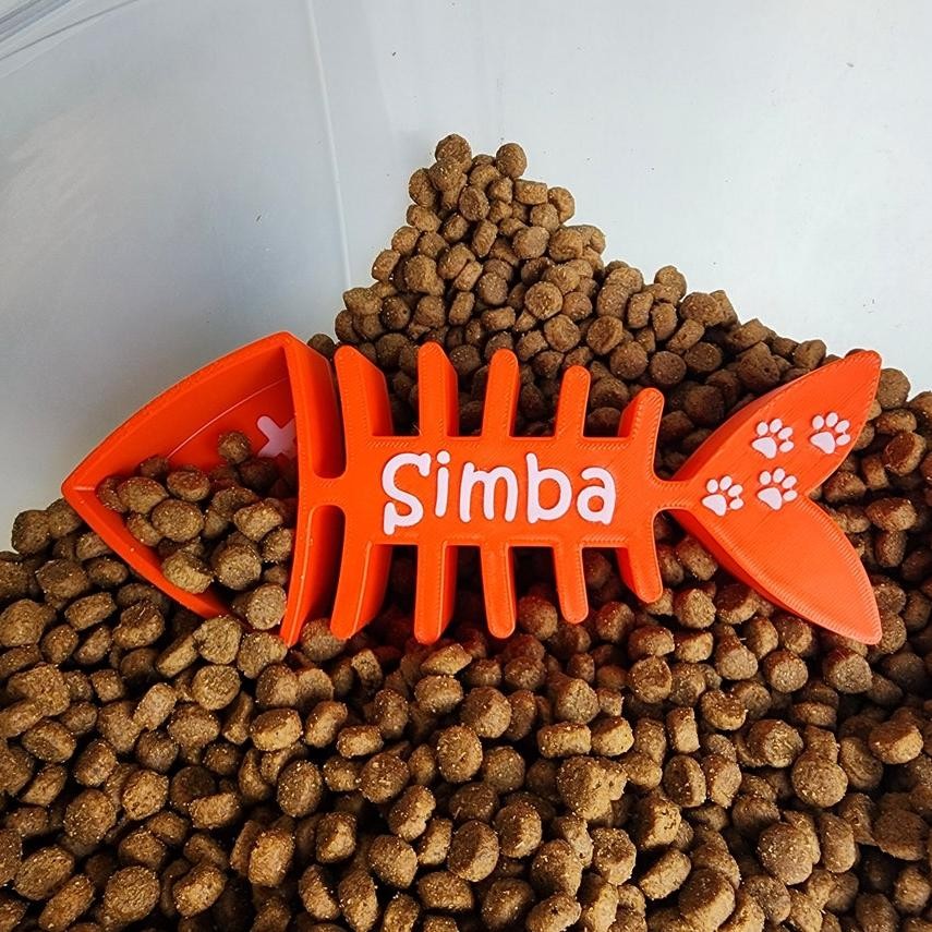 Personalised Fish Skeleton Cat Food Scoop with Name Gift For Pet Lovers