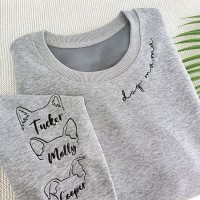 Embroidered Dog Mum Sweatshirt with Pet Ears and Name On Sleeve Gift For Pet Lovers