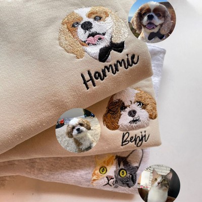 Personalised Embroidered Pet Face and Name Sweatshirt for Pet Lovers