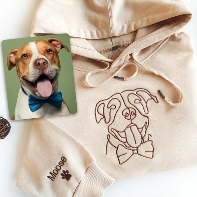 HOT SALE!! Personalised Embroidered Pet Portrait Outline Hoodie Gift For Pet Lovers