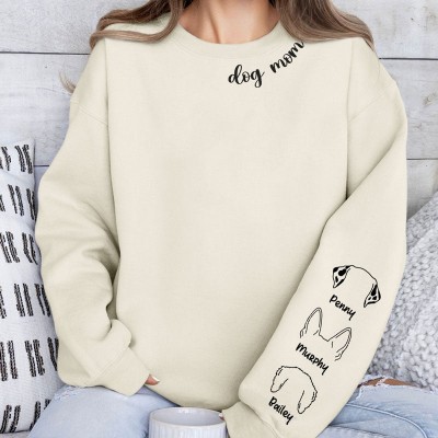 Embroidered Dog Mum Crewneck With Dog Ear on Sleeve Gift For Pet Lover