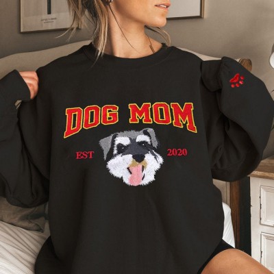 Embroidered Dog Mum EST Sweatshirt with Pet Face Gift for Pet Lovers