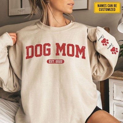 Personalised Dog Mum Sweatshirt With Dog Names on Sleeve Gift for Pet Lover