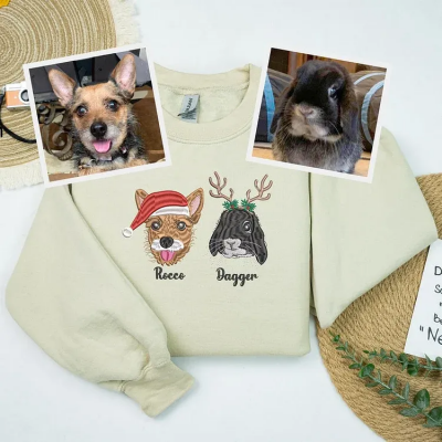 Custom Embroidered Pet Portrait Christmas Sweatshirt Gift for Pet Lovers