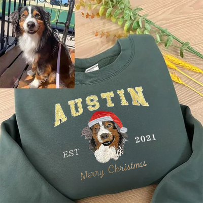 Embroidered Pet Portrait EST Christmas Sweatshirt Gift for Pet Lovers