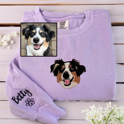 Embroidered Pet Face Sweatshirt with Pet Name on Sleeve  for Pet Lovers