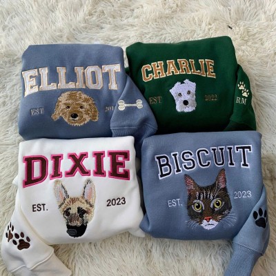 Embroidered Pet Portrait EST Christmas Sweatshirt Gift for Pet Lovers