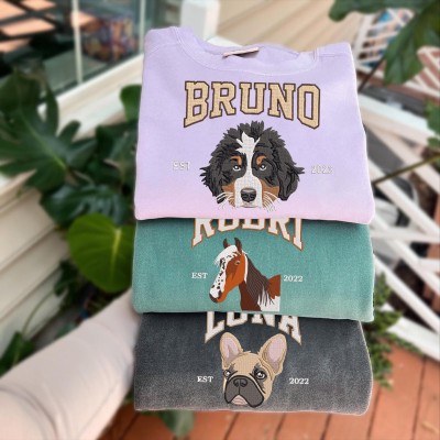 Personalised Embroidered Pet Face and Name Est Sweatshirt for Pet Lovers