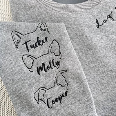 Embroidered Dog Mum Sweatshirt with Pet Ears and Name On Sleeve Gift For Pet Lovers