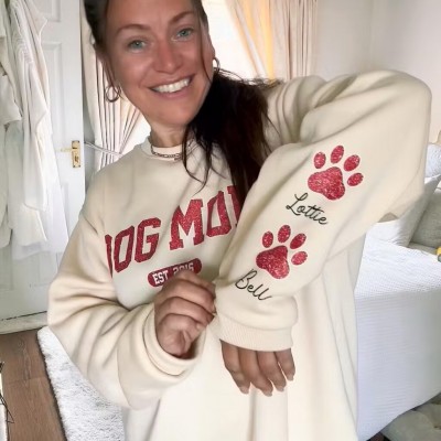 Personalised Dog Mum Sweatshirt With Dog Names on Sleeve Gift for Pet Lover