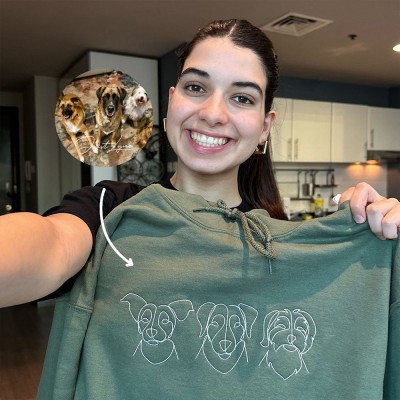 HOT SALE!! Personalised Embroidered Pet Portrait Outline Hoodie Gift For Pet Lovers