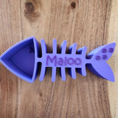 Personalised Fish Skeleton Cat Food Scoop with Name Gift For Pet Lovers