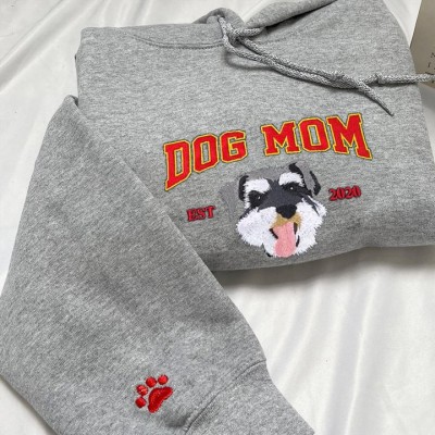 Embroidered Dog Mum EST Sweatshirt with Pet Face Gift for Pet Lovers