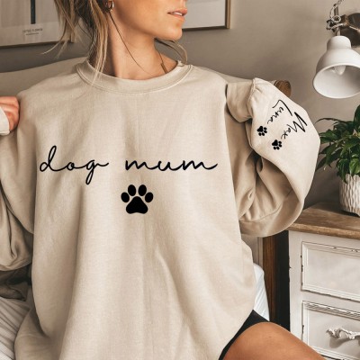 Personalised Dog Mum Sweatshirt With Dog Names on Sleeve Gift for Pet Lover